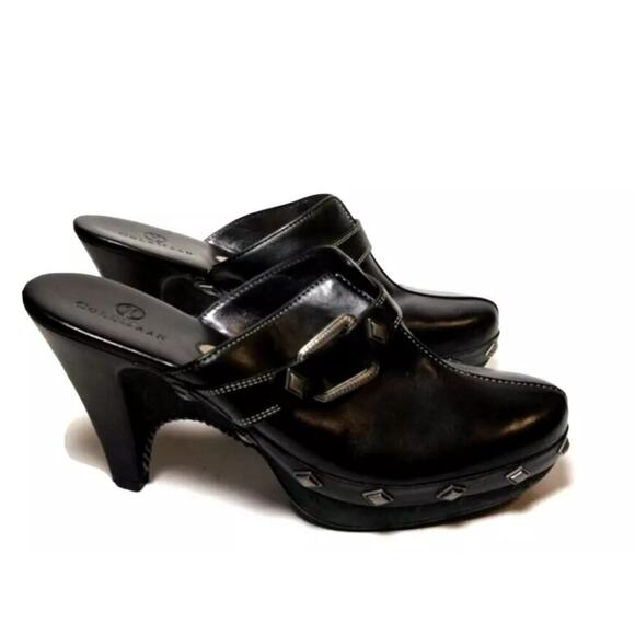 Cole Haan Black Leather Stud Slip On Wedge Clogs Mules Women's SIZE 7.5 B‎ - Picture 6 of 13